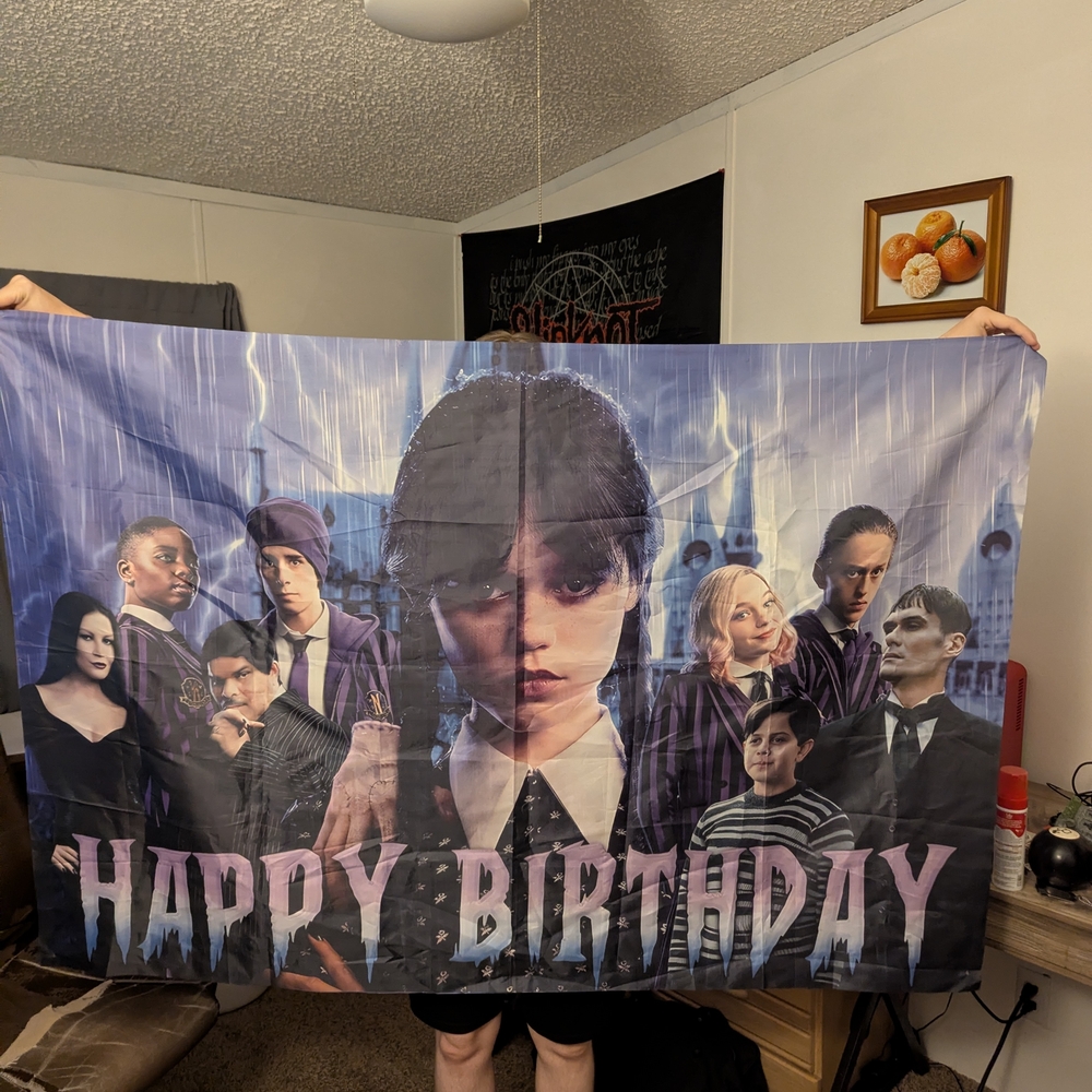 Happy Birthday Banner with Characters - Purple and Black